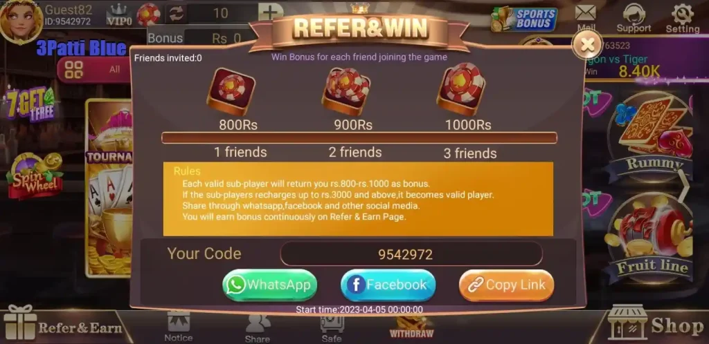 3 Patti Blue Refer and Win